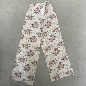 NEW Floral Boho Festival Pant Women XS Cottagecore Wide Leg Sheer Feminine Fairy